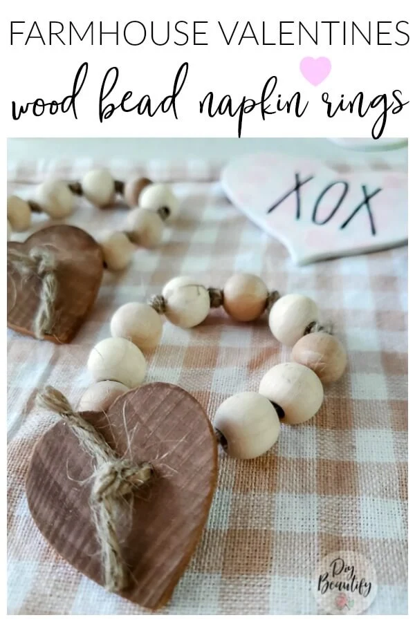 Farmhouse Valentines Wood Bead Napkin Rings - DIY Beautify