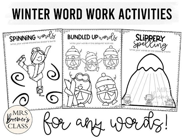 Winter themed spelling word work activities for ANY words in Kindergarten First Grade Second Grade Third Grade