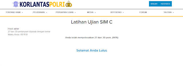 Test Latihan Ujian Teori SIM Online Resmi dari KORLANTAS POLRI (SIM A, SIM C, B, D, Umum)