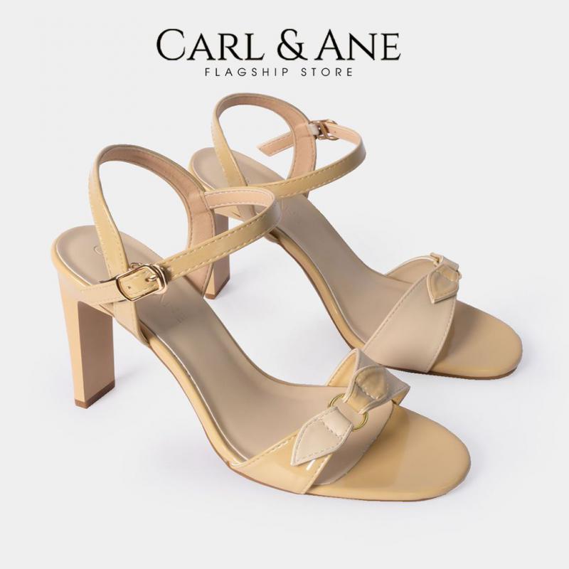 Giày sandal thời trang nữ quai ngang phối nơ đính móc khóa tinh tế cao 10cm màu bò _ CS007