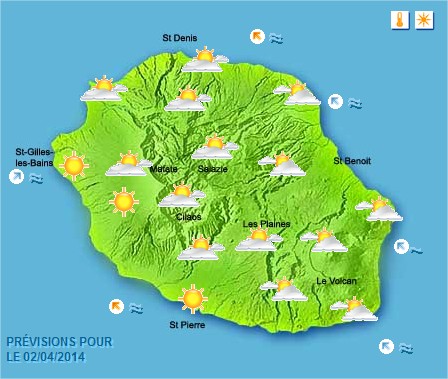 Prévisions météo Réunion pour le Mercredi 02/04/14