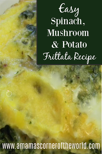 pinnable image for an easy spinach, mushroom and potato frittata recipe