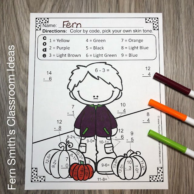 Fall Color By Number Addition and Subtraction Bundle #FernSmithsClassroomIdeas