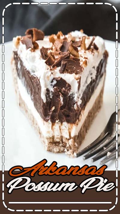 Arkansas Possum Pie is a creamy, layered chocolate and cream cheese pie in a pecan shortbread crust that is sure to please!