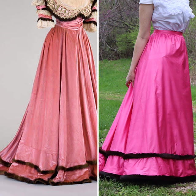 The Fur Trimmed, Pink Silk, Edwardian Skirt