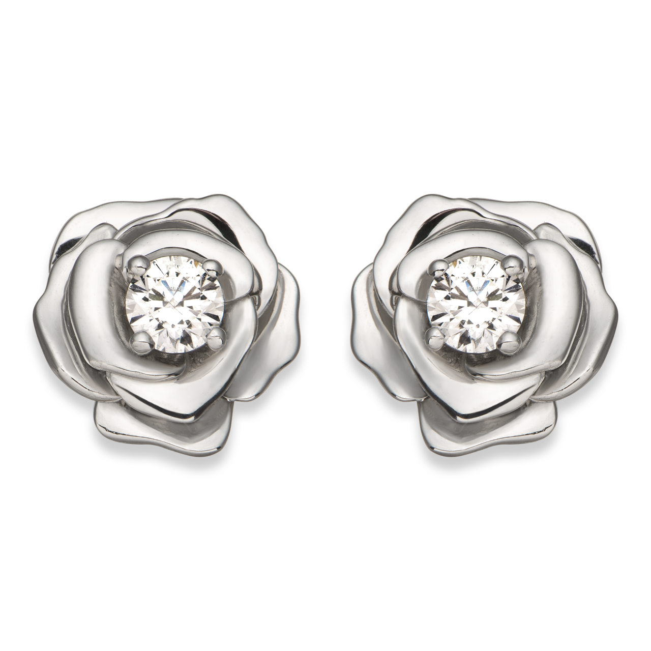 Bông tai Vàng trắng 10K đính đá ECZ Swarovski PNJ Hoa Hồng XM00W000134