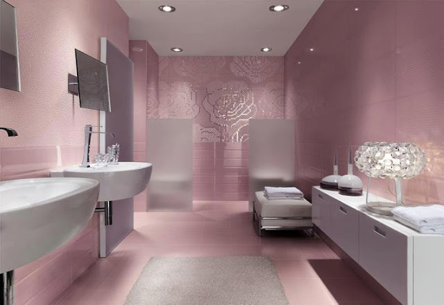 BAÑOS GRANDES - Decoración con glamour en blanco y rosa - Decoractual