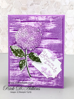 You Make Me Smile Card with the Hydrangea Haven Stamp Set and Hydrangea dies using the Off set stamping technique.  Click to learn more