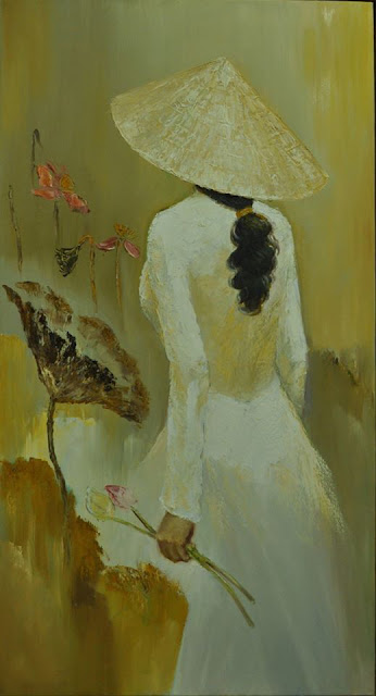 Tranh sơn dầu vẽ thiếu nữ Việt