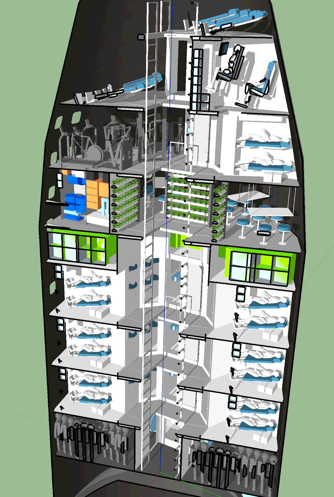 All Decks of SpaceX 100-passenger Starship interior concept by Joseph Lantz