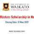 How can you get Research Master scholarship in the University of Waikato  New Zealand 