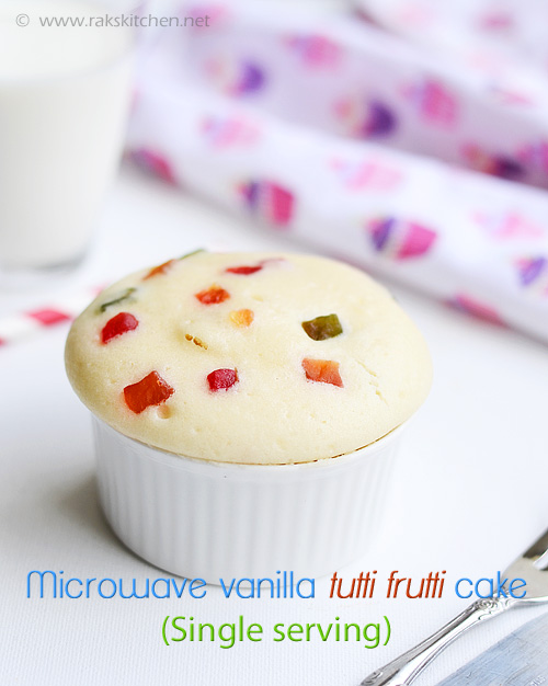 Microwave vanilla cake with tutti frutti (Single serving