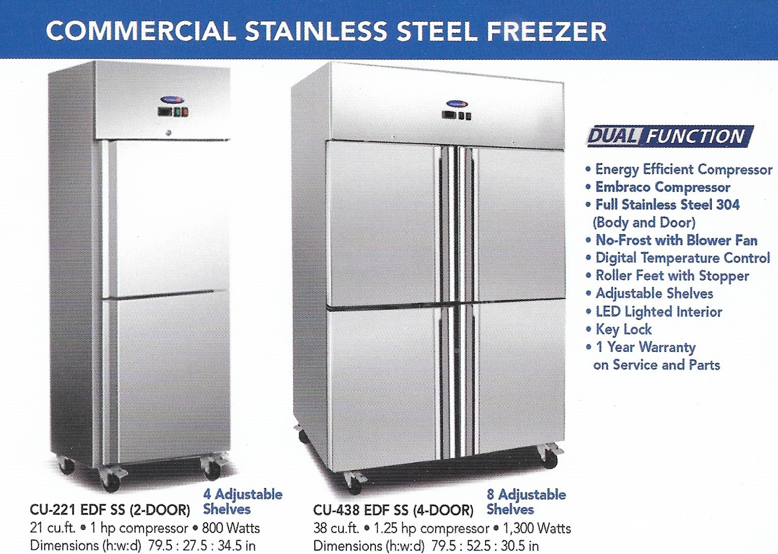 FUJIDENZO COMMERCIAL STAINLESS STEEL FREEZER