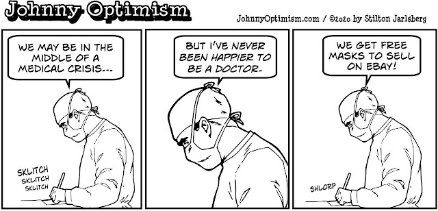 johnny optimism, medical, humor, sick, jokes, boy, wheelchair, doctors, hospital, stilton jarlsberg, surgeon, masks, coronavirus, ebay