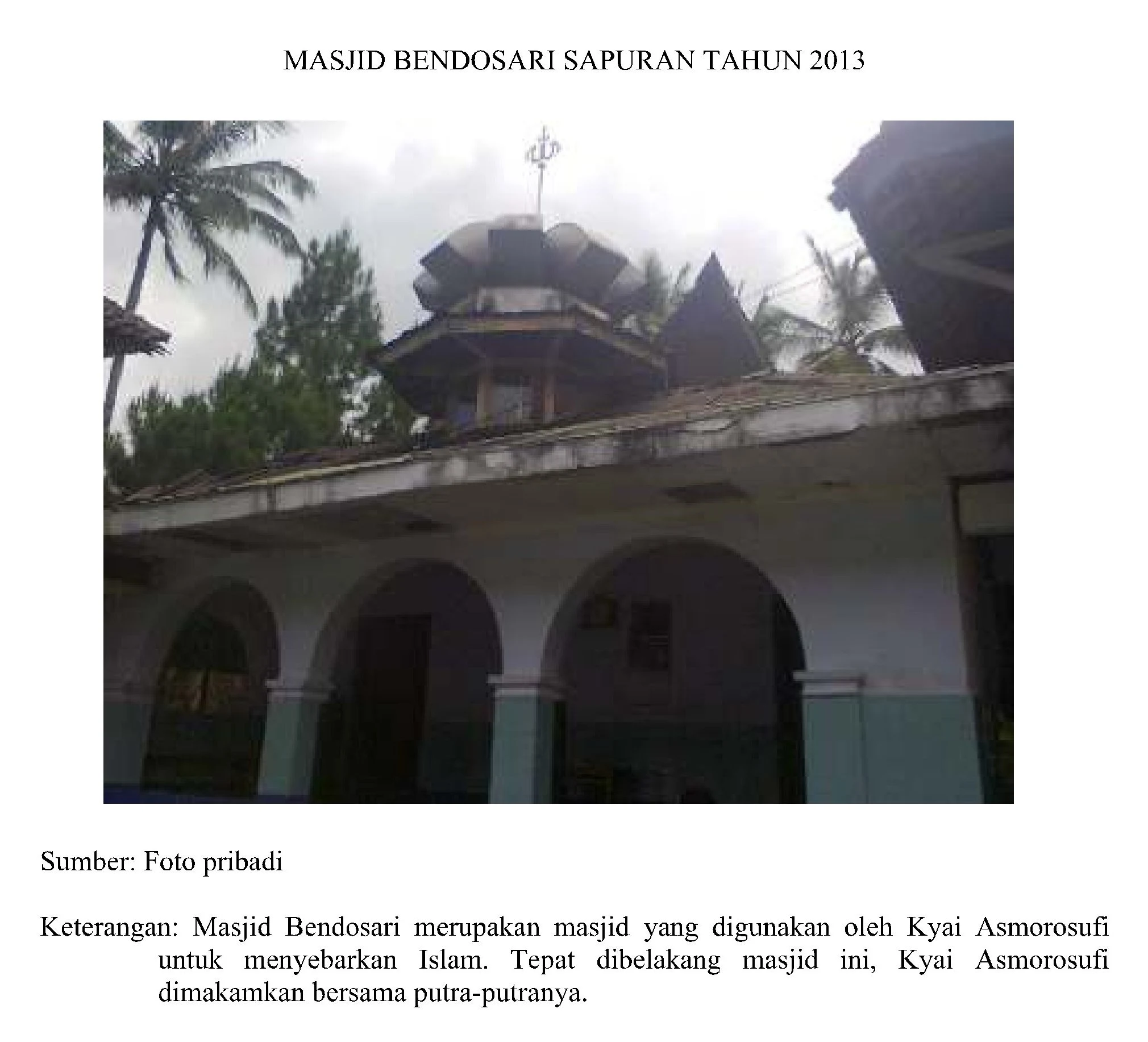 Makam KH. R. Asmorosufi dan KH. R. Ali Marhamah beserta keluarga terletak di sebelah barat Masjid Bendosari Sapuran