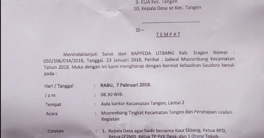 Contoh Surat Undangan Musrenbang Desa Sample Surat Undangan Contoh Surat Undangan Musrenbang Desa Sample Surat Undangan