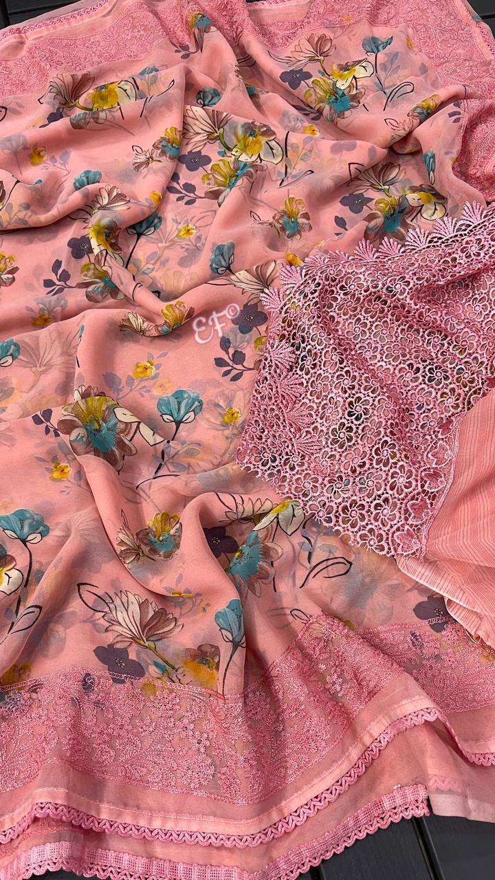 Georegtte sarees with chickenkari design
