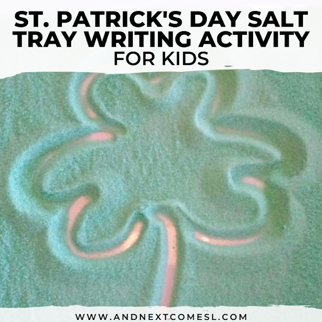 Salt tray writing activity for St. Patrick's Day