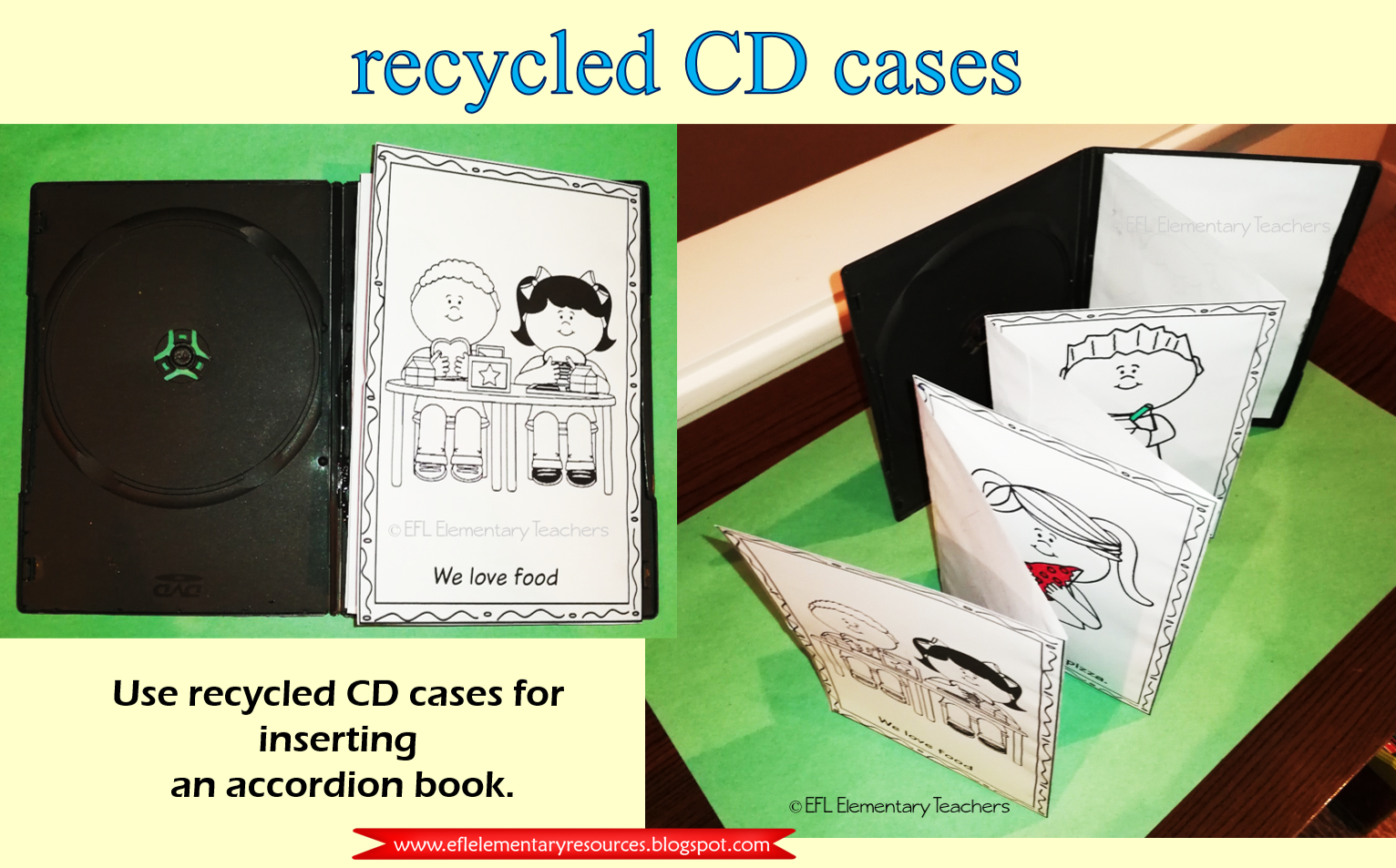 EFL Elementary Teachers Recycle old CD Cases and CDs for distance teaching