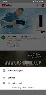 Tampilan Mode Penyamaran di YouTube