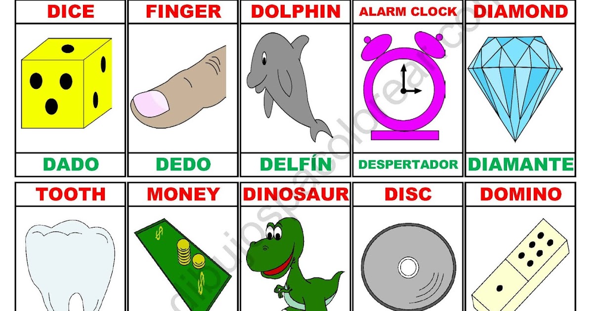 Parole Con La D In Inglese Memorama a color Español - Ingles de la letra D