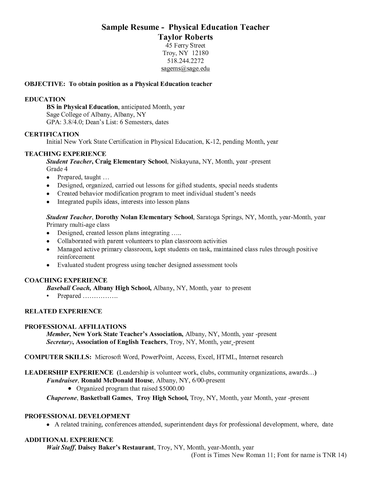 middle school teacher resume examples