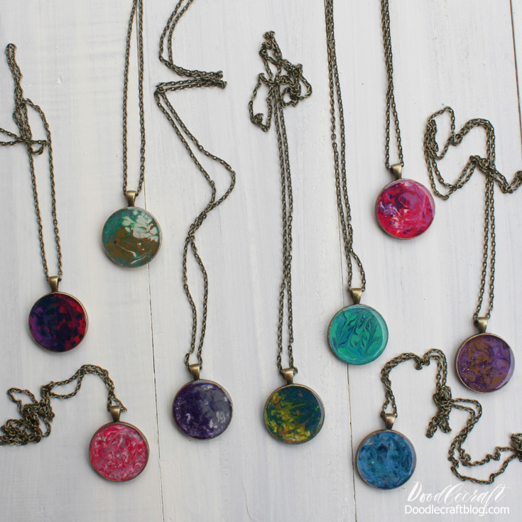 Crayon Marbled Pendants with Jewelry Resin DIY