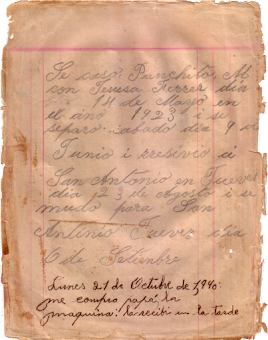 Fascimil de un folio del Libro de Apuntes de la Abuela Mamá Carmela.