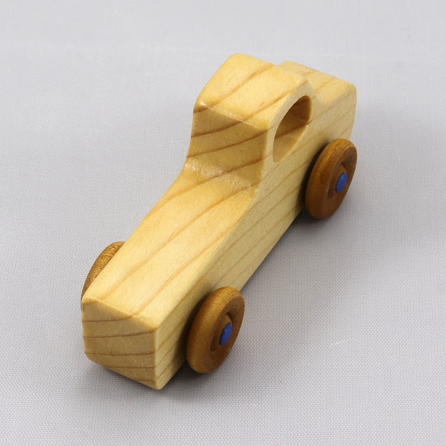 Handmade Wooden Toy Pickup Truck Play Pal Series Clear Shellac With Metallic Blue Hubs