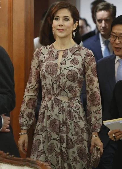 Crown Princess Mary wore Burberry Prorsum Floral Silk Georgette Dress