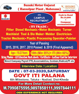 ITI Campus - Suzuki Motor Gujarat, Hansalpur (Gujarat) - at Govt ITI Palana on 7.3.20 Saturday