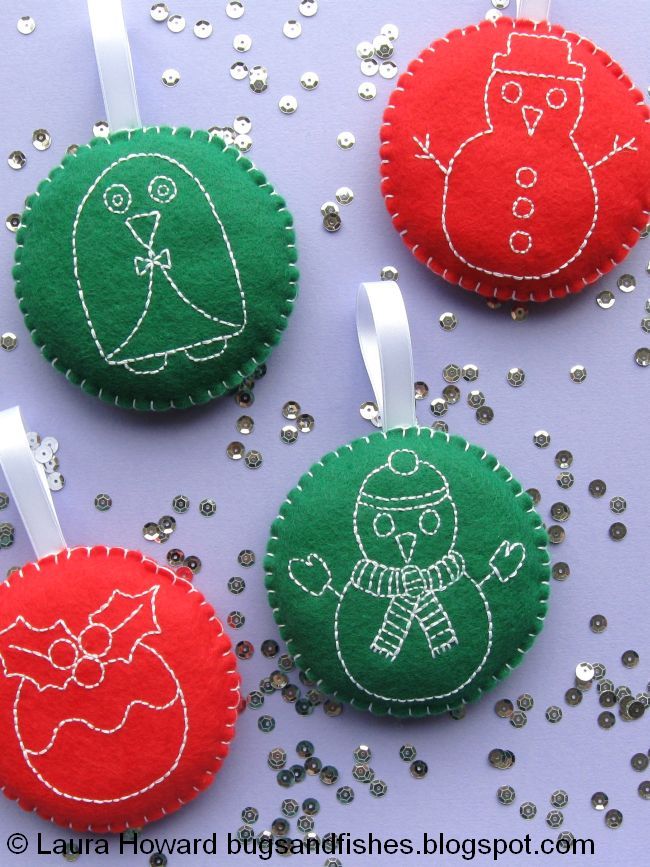 Bugs and Fishes by Lupin How To Embroidered Felt Christmas Baubles