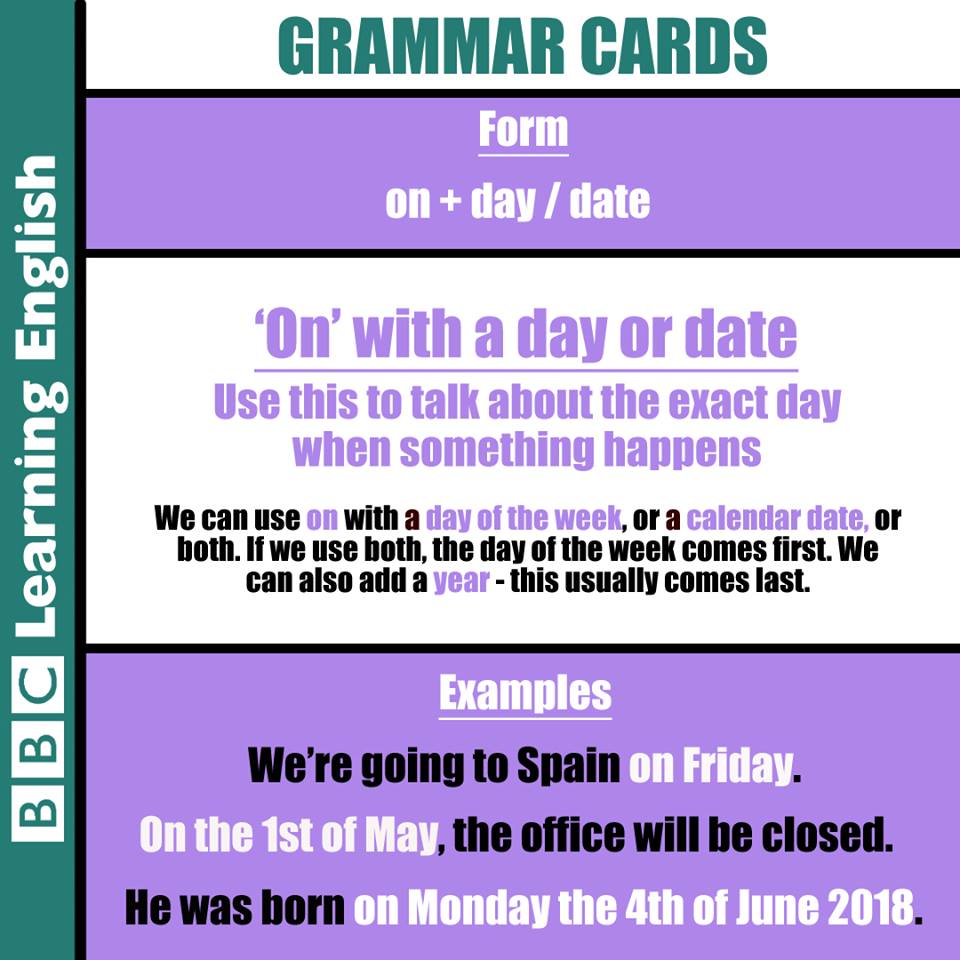 Click on PREPOSITION 'ON' + DAYS & DATES