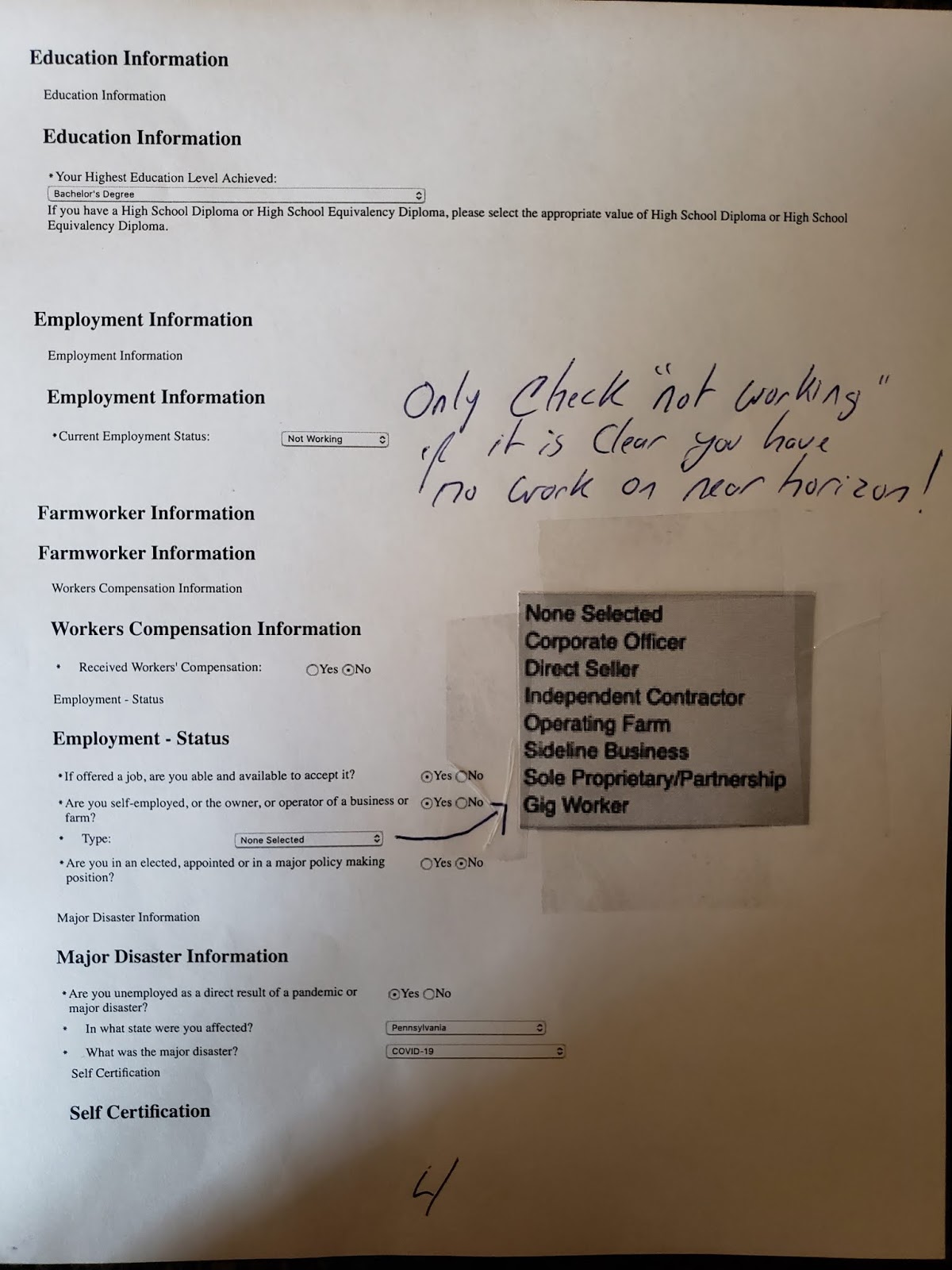 Confused About Certain Questions on the Unemployment Application for