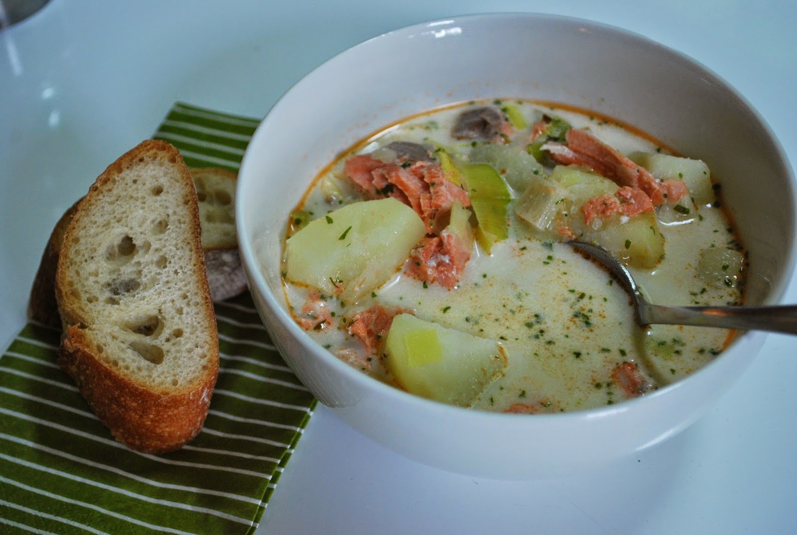 Off The Cuff Cooking Pistachio Cedar Planked Salmon, and Salmon Leek Chowder