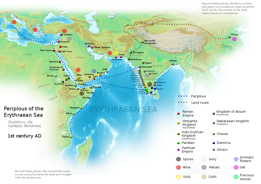 Names, routes and locations of the Periplus of the Erythraean Sea
