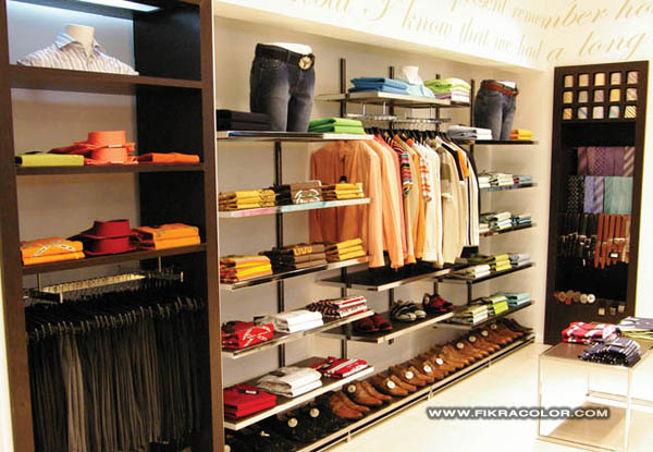 ديكورات محلات من الداخل محلات بيع الملابس decor fikra color