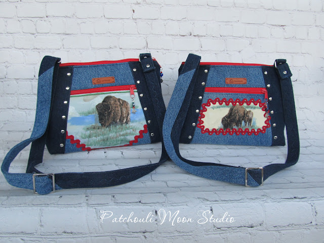 Patchouli Moon Studio~ Sunshine Cross Body Bag in Denim Jeans, a Tie & Man's Shirt