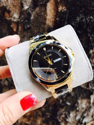 Đồng hồ đeo tay RD mặt tròn dây đá ceramic đen đẹp xuất sắc