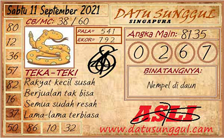 Prediksi Datu Sunggul SGP Sabtu 11 September 2021