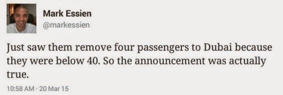 2 Passengers going to Dubai removed because they were below 40