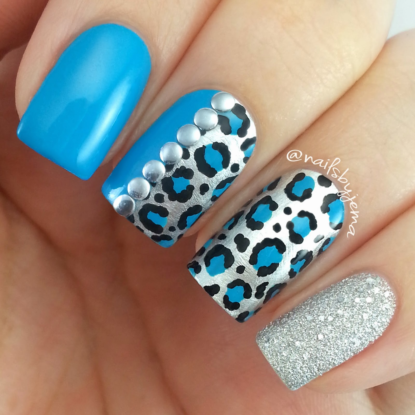 N A I L S B Y J E M A: Blue and Silver Leopard Print Nails