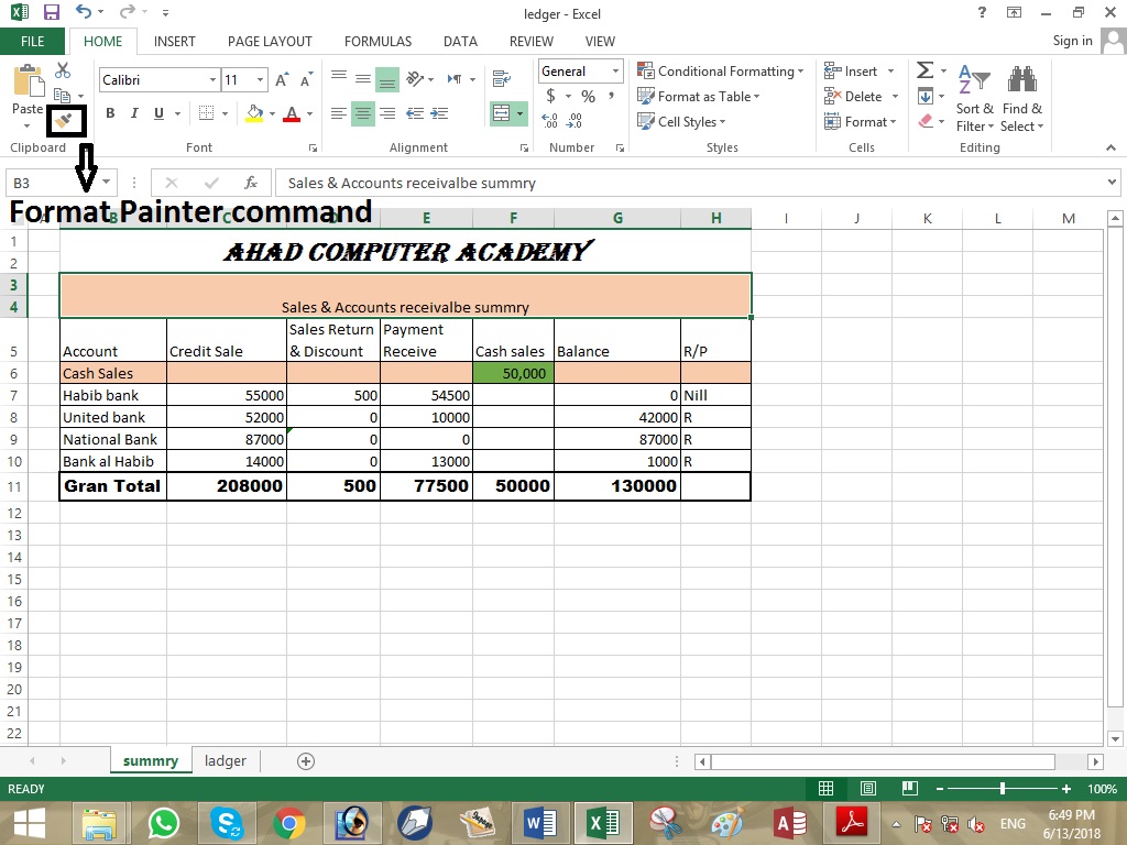 Formatting with the Painter in MS Excel computer free courses