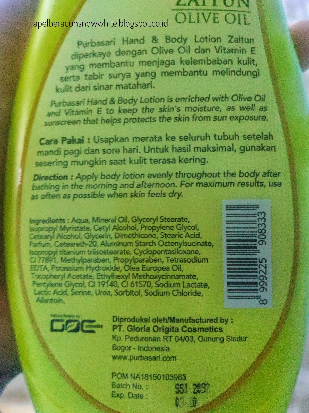 [review] Purbasari Hand and Body Lotion Zaitun & Purbasari Lulur Mandi Zaitun