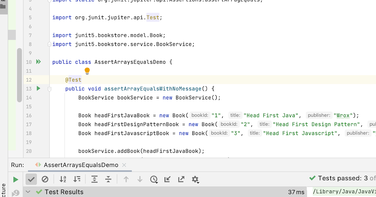 JUnit assertArrayEquals Example
