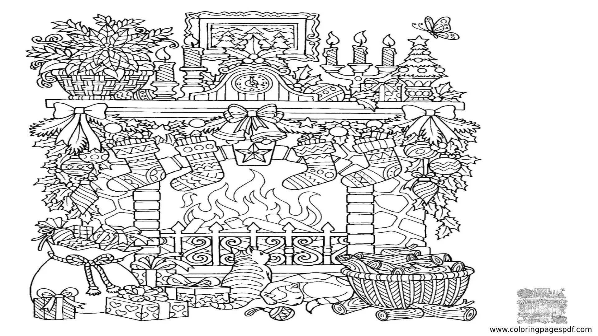 Coloring Page Of A Christmas Fireplace