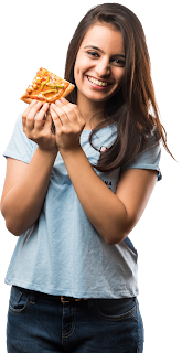 Happy Indian Girl Showing Pizza Transparent Image