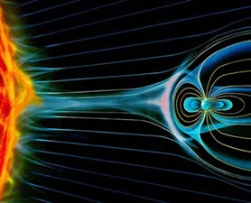Earth geomagnetic field protecting from sun flares