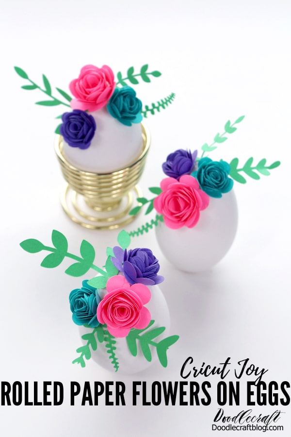 Cricut Joy Rolled Paper Flowers on Easter Eggs
