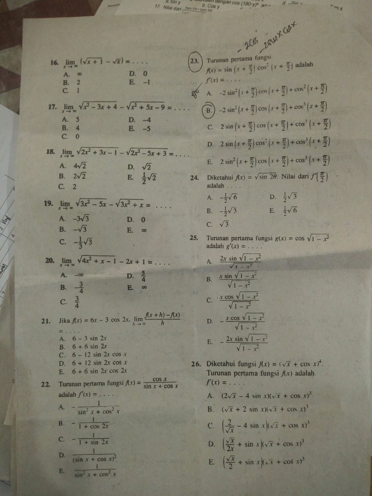 Soal Ujian Sekolah Matematika Peminatan Kelas 12 Guru Paud